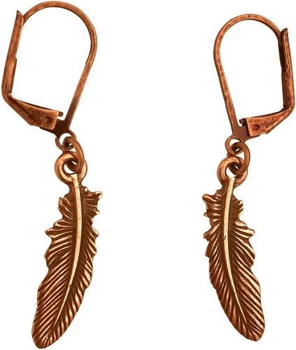 Vista 3 de dragonweave Bird Feathers Charm Necklace & Earring Set, cobre antiguo ajustable de piel color café