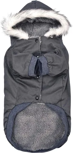 Vista 2 de Gabardina cálida con capucha para perro, resistente al viento, para clima frío (S, negro gris)