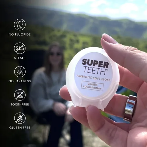 Vista 5 de SuperTeeth - Hilo dental suave prebiótico con hidroxiapatita y xilitol, hilo dental expansible para adultos y niños, ayuda a las encías sensibles