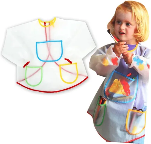 Vista 4 de SUPVOX Painting Smock Apron with Long Sleeved Art Smock for Easy Wear Hook Loop Design for Painting and Creative Activities