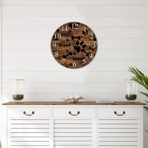 Vista 5 de Reloj de pared digital de 10 x 10 pulgadas, huellas de perro rústico, madera de granero antiguo, silencioso, sin tictac, funciona