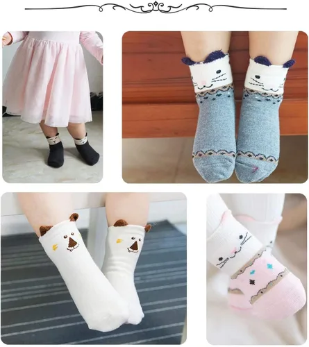 Vista 5 de Gwenvenni Calcetines tobilleros de algodón con diseño de gato para niñas pequeñas