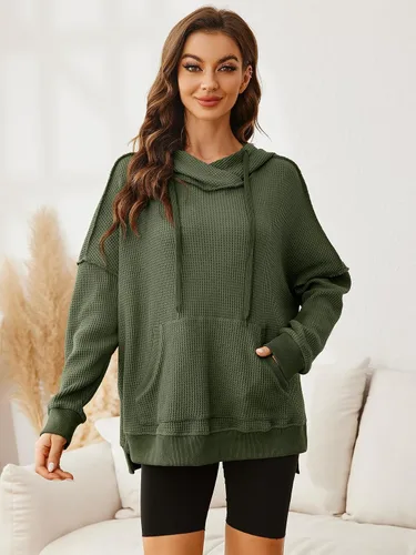 Vista 7 de Glamaker Sudaderas con capucha de manga larga para mujer, con cordón de moda, de gran tamaño, con bolsillos