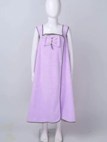 Vista 4 de Aislor Albornoz de baño de algodón para niños y niñas, toalla de baño, toalla de rizo con lazo, cubierta de cuerpo