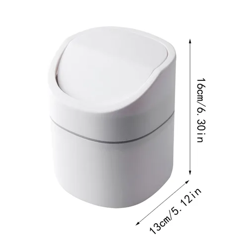 Vista 4 de Basurero de basura – Mini cubo de basura de plástico de escritorio con tapa giratoria, elegante cubo de basura para encimera, cesta de papel