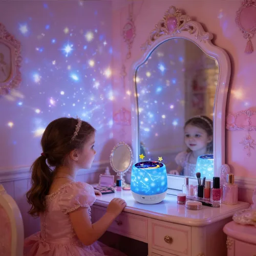 Vista 3 de Proyector de luz nocturna para niños, proyector de luz de estrellas con cable USB, rotación de 360 grados, lámpara de proyector de estrellas