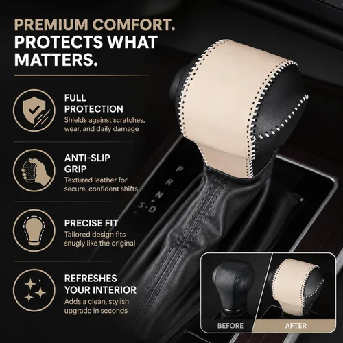 Vista 5 de Great-luck Funda Protectora de Perilla de Palanca de Cambios Automática de Cuero Genuino con Moldura, Accesorios Interiores Personalizados