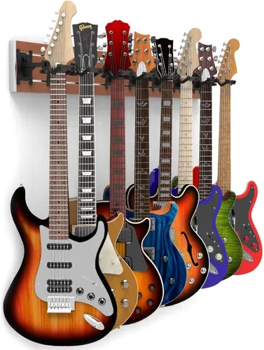 Vista 14 de DLDIRECT DiamondLife - Soporte de pared para guitarra color rojo cereza de 48 pulgadas, 3 perchas cromadas con bloqueo de seguridad acolchado