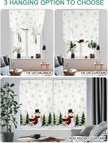 Vista 4 de Cortinas de Navidad con lazos para cocina, baño, dormitorio, ventanas de 45 pulgadas de largo, cortinas con globos, cortinas con bolsillo