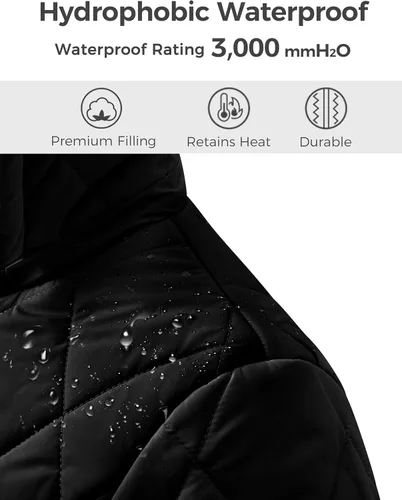 Vista 5 de Wantdo Abrigo de invierno grueso para mujer, chaqueta acolchada con capucha de piel aislada, ropa exterior