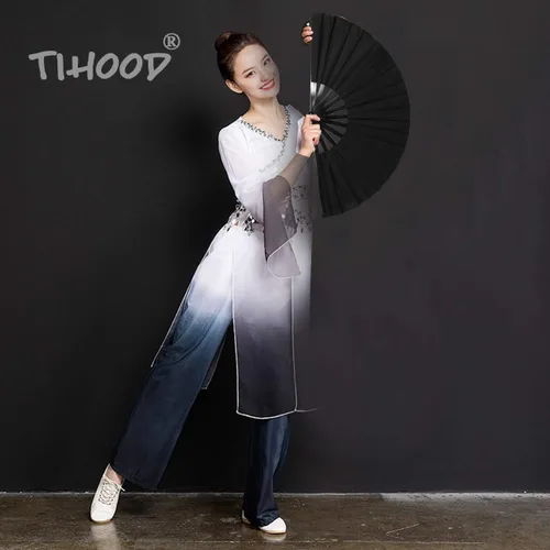 Vista 4 de TIHOOD 2 abanicos de mano de seda plegables grandes, fanáticos chinos de Tai Chi para hombres y mujeres, actuaciones, bailes, decoraciones