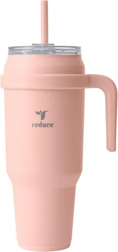 Vista 34 de REDUCE Vaso de acero inoxidable de 24 onzas con asa, con aislamiento al vacío de doble pared, tapa a prueba de sudor y popote reutilizable, mantiene