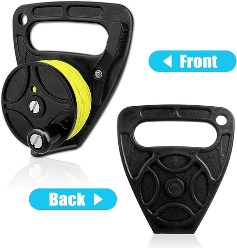 Vista 6 de Carrete de buceo con tapón de pulgar, resistente 46m/150ft White Line SMB Scuba Ratchet Dive Reel con interruptor de tope de mango para cueva