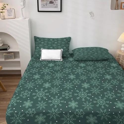 Vista 2 de Sábanas de Navidad con copos de nieve de Navidad tamaño individual, juego de ropa de cama con estampado, sábanas bajeras, encimeras y fundas