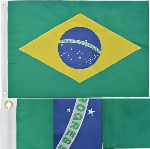 Vista 5 de Brasil 2 'x 3' FT 210d Premium al aire última intervensión de nylon bordado bandera de Brasil
