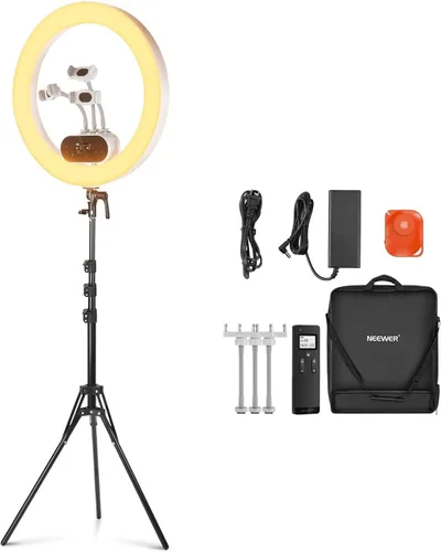 Vista 10 de Neewer Anillo de luz LED de 16 pulgadas, control táctil manual con pantalla LCD, control de múltiples luces, 3200-5600K, soporte de luz incluido