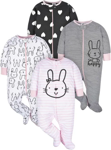 Vista 13 de Gerber Baby-Girls Sleep N' Play - Paquete de 4 Mamelucos para Niñas Bebés Animales verde