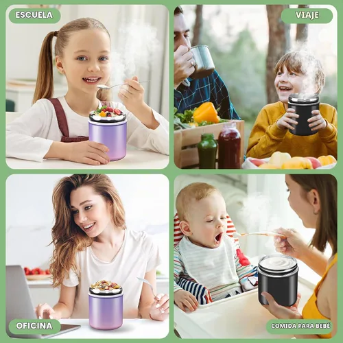 Vista 6 de Termo para comida caliente para niños, 15.8 onzas, recipiente de sopa a prueba de fugas, tarro de comida aislado de boca ancha con cuchara plegable