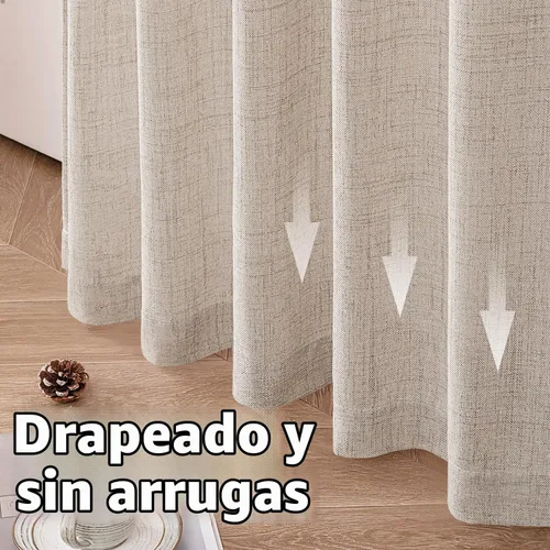 Vista 5 de MIULEE - Cortinas de lino sintético de 96 pulgadas de largo, 2 paneles, cortina semitransparente natural con pestaña trasera, bolsillo para barra