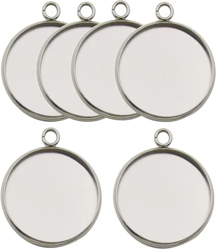Vista 11 de 50 piezas ajustadas para bandejas colgantes de cabujón con bisel redondo en blanco de acero inoxidable de 10 mm para joyería (10161-10mm-50pcs)