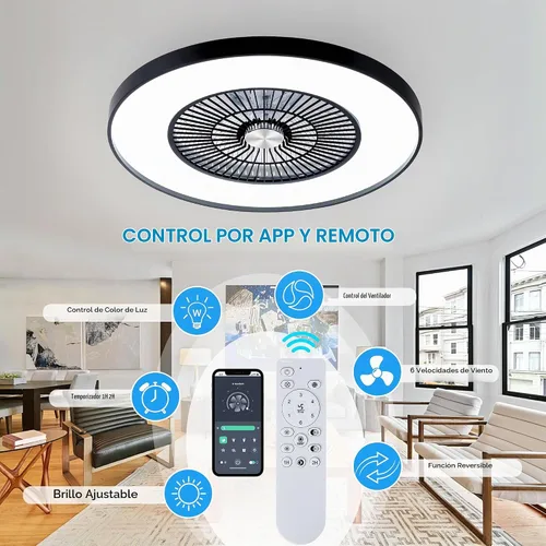 Vista 5 de Ventiladores de techo sin aspas de 24" con luces y control remoto/APP, ventilador de techo de bajo perfil con 3 luces atenuables, ventilador