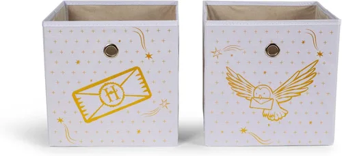 Vista 2 de Ukonic Harry Potter Hedwig - Organizador de cubos de almacenamiento de 11 pulgadas, juego de 2, contenedor de cesta de tela, organizador de armario