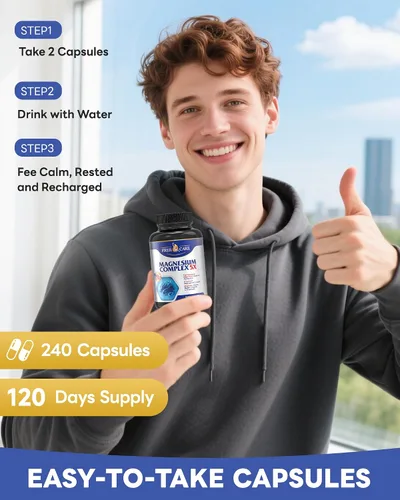 Vista 7 de Complejo de magnesio de 820 mg, 240 cápsulas vegetarianas, para mujeres y hombres con glicinato de magnesio, citrato, malato, taurato y L-treonato