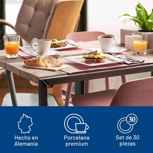 Vista 3 de Villeroy & Boch NewWave - Vajilla básica de 30 piezas, color blanco Porcelain dinnerware set, NewWave wave design, dishwasher and microwave safe