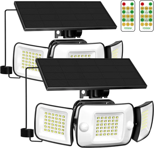 Vista 8 de intelamp Luces de Inundación Solares para Exteriores Impermeables, 6000 mAh, 1200 lúmenes, funciona con energía solar, doble sensor de movimiento