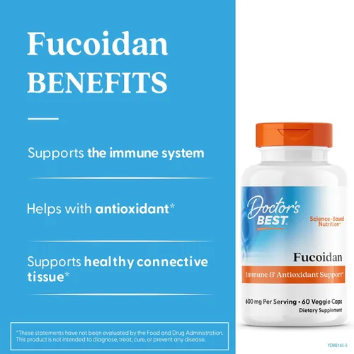 Vista 3 de Doctor's Best Suplemento Fucoidan para hombres y mujeres, cápsulas de extracto de fucoidan de algas marinas, salud inmunitaria y apoyo antioxidante