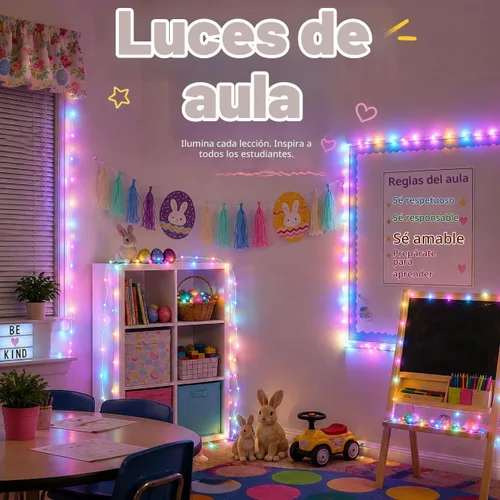 Vista 2 de JMEXSUSS 200 luces LED de Pascua al aire libre e interior para decoraciones, 66 pies conectables pastel luces de Pascua cadena de alambre