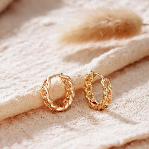 Vista 5 de Aretes de aro chapados en oro de 14 quilates, delicados y gruesos, con incrustaciones de circonita cúbica, para dormir, pequeñas, delicadas