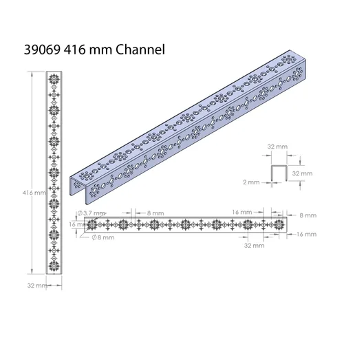 Vista 2 de Pitsco Education TETRIX MAX - Canal en C de aluminio de 16.378 in con patrón de orificios repetitivos de 0.63 pulgadas, elementos de construcción