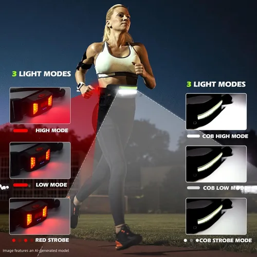 Vista 3 de Hopedone Luz de correr, gran angular de 230°, 1000 lúmenes, luz nocturna para correr, cinturón recargable, luces de seguridad con bolsillo grande
