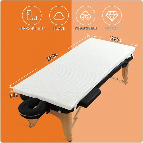 Vista 3 de HOMBYS Cubrecolchón de espuma viscoelástica con funda extraíble, cubrecolchón de mesa de masaje con bandas elásticas, solo cojín de cama