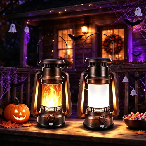 Vista 4 de Toodour Linterna solar de Halloween, paquete de 2 faroles solares vintage Bronce
