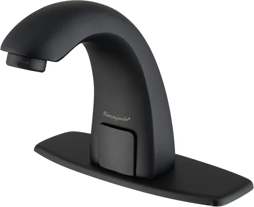 Vista 10 de Charmingwater Grifo de lavabo de baño sin contacto, grifo con sensor automático de movimiento con placa de cubierta de agujero, oro cepillado