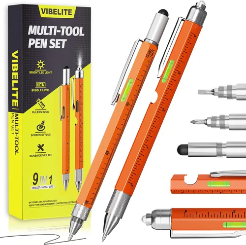 Vista 9 de Juego de bolígrafos multiherramienta 11 en 1 con LED, lápiz capacitivo, nivel, destornillador, cabeza plana, regla, regalos para hombres, él, papá