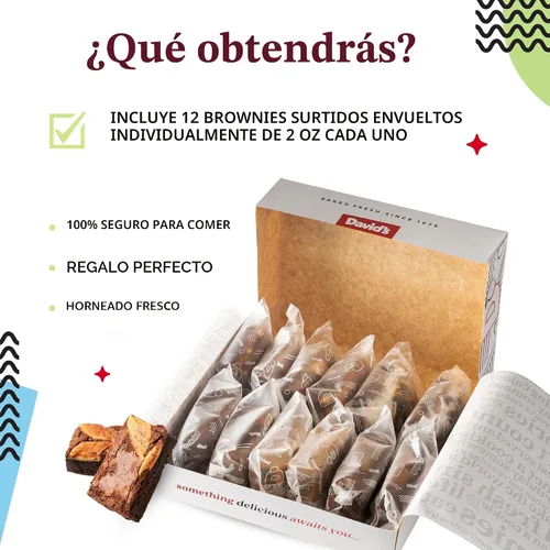 Vista 2 de David's Cookies Brownies surtidos en caja de cartón Disfruta de nuestros deliciosos, ideales para compartir bocadillos de brownie recién horneados