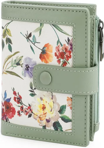 Vista 8 de GOIACII - Cartera pequeña para mujer con bloqueo RFID, piel auténtica, compacta, de dos pliegues, con soporte para tarjetas y bolsillo