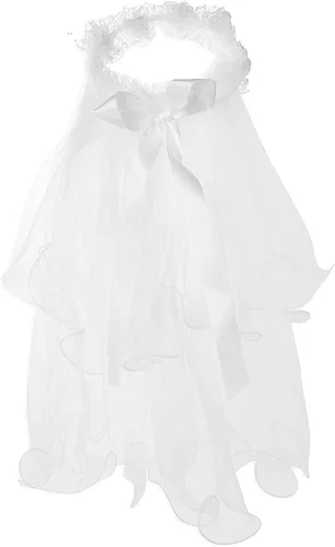 Vista 4 de Velo floral y guantes para la primera comunión para niña (blanco, 2 piezas), Blanco