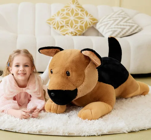 Vista 5 de IKASA Juguete de peluche de perro pastor alemán gigante, juguetes suaves grandes y grandes, 30 pulgadas, lindo peluche mullido de gran
