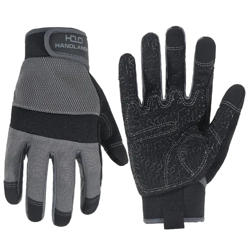 Vista 18 de HANDLANDY Guantes de trabajo de agarre para mujeres y hombres, guantes de trabajo de seguridad y utilidad para jardín, guantes de mecánicos Negro