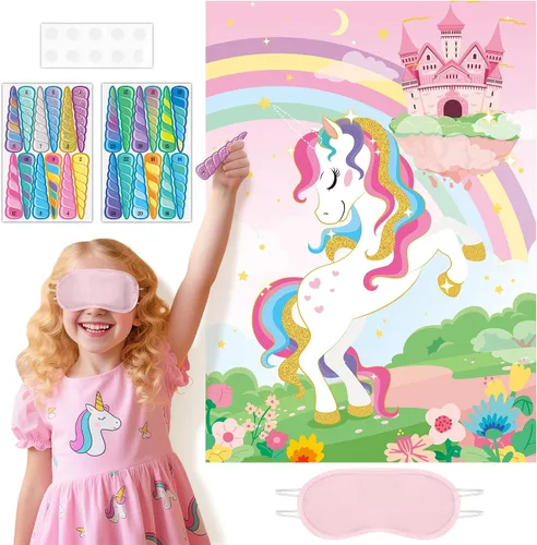 Vista 7 de Joy Bang Ponle la cola al burro para niños con pegatinas de cola y máscaras para los ojos, juegos de fiesta de cumpleaños para niños y niñas