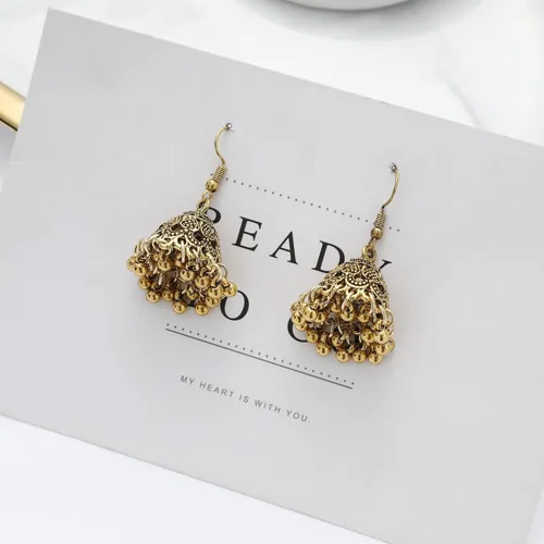 Vista 5 de Pendientes de borla estilo vintage, estilo étnico, plateado, chapado en oro, para mujer, 2