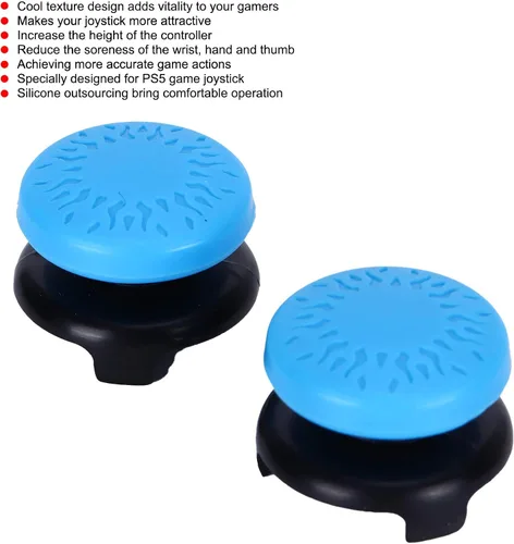 Vista 2 de ASHATA 2Pcs Thumbstick Extender for 3D Texture Thumb Grip Stick Joystick Thumbstick for 5 Controller (Blue)