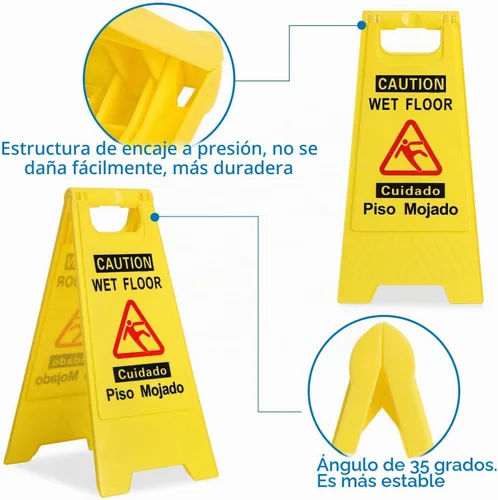 Vista 3 de CERLMLAND Señal de precaución mojada para piso, plegable, resistente, bilingüe de doble cara, letreros de advertencia de seguridad para uso