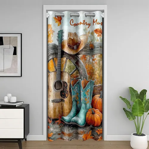 Vista 29 de Castle Fairy Cowboy Boots Door Curtain for Doorways Privacy Bohemia Musical Guitar Doorway Curtain Western Rustic Cowgirl All Season Blackout