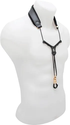 Vista 2 de BG France S20YBMSH - Correa de cuello de piel zen, no elástica, con expansión de yugo de metal negro y gancho de presión de metal para saxofón alto