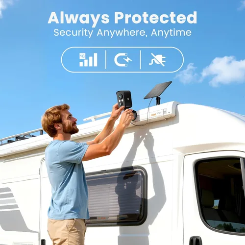 Vista 3 de Cámara de seguridad celular inalámbrica para exteriores, sin necesidad de WiFi, alimentada por batería y energía solar, magnética, detección humana